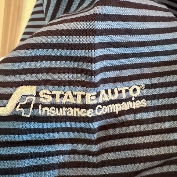CUTTER & BUCK Mens Golf Polo Shirt Blue Striped Lg ✅ State Auto Insurance Sleeve - Picture 7 of 7